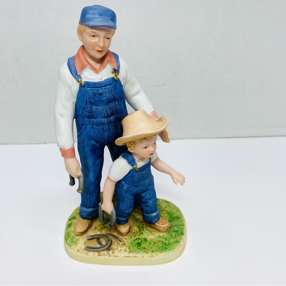 Denim Days Horseshoes Homco Vintage  #8808 Porcelain Dad & Danny Play Horseshoes